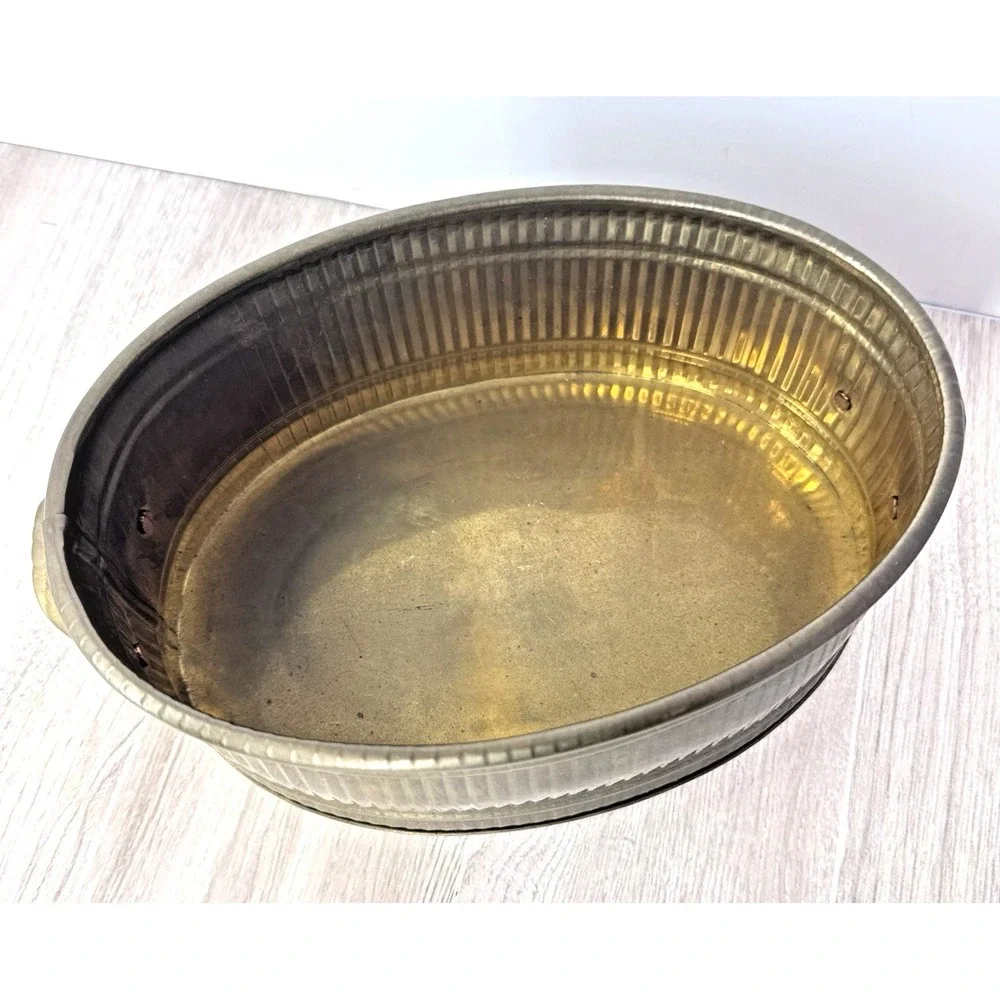 Waccamaw‎ Brass Oval Planter Bowl Handles Vintage India Ribbed Decor 8